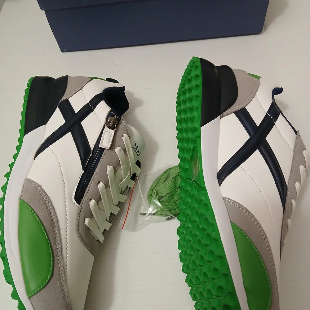 Men's White, Gray, and Green Sneakers - Picture 5 of 12